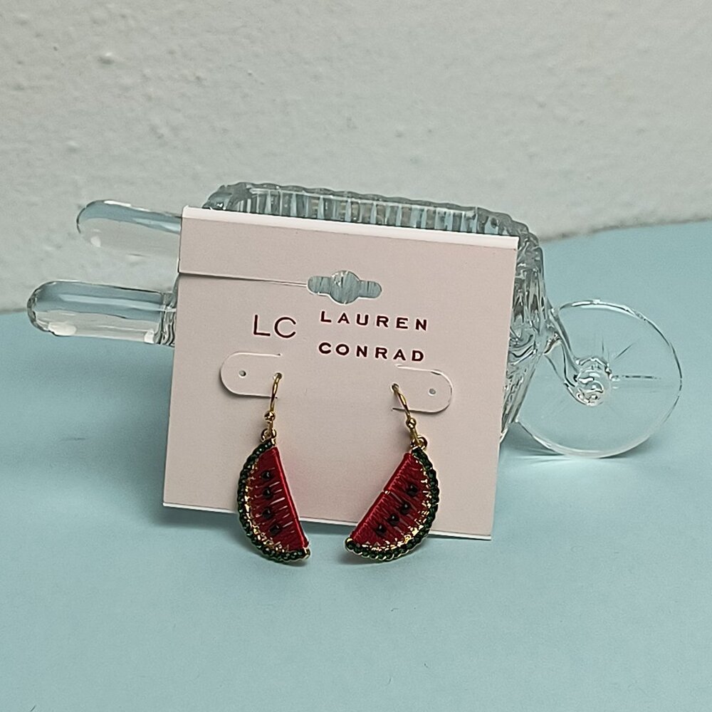 LC Watermelon Drop Earrings Casual Gold Tone Threaded